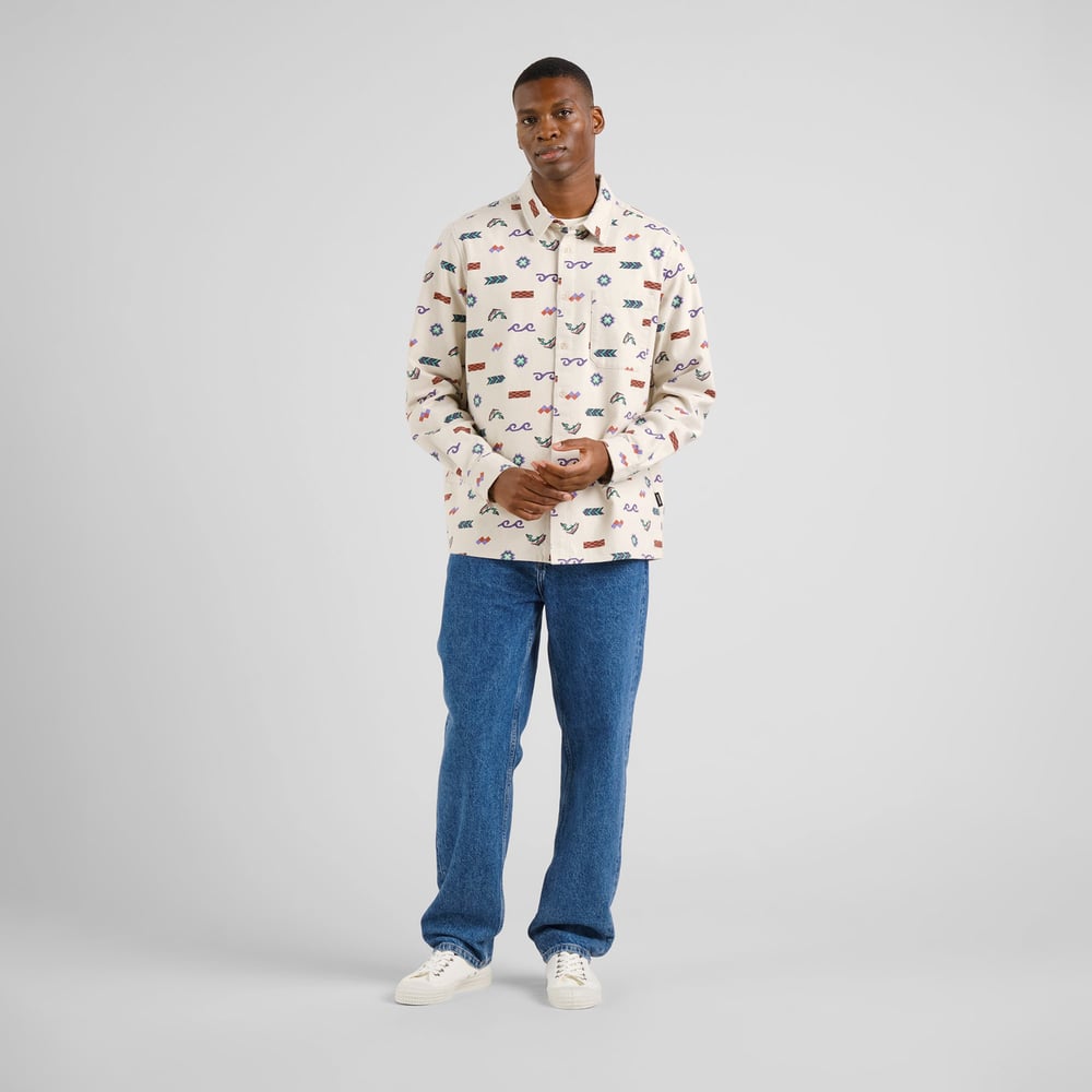 Shirt Rute Flannel Trout and Waves Oat White