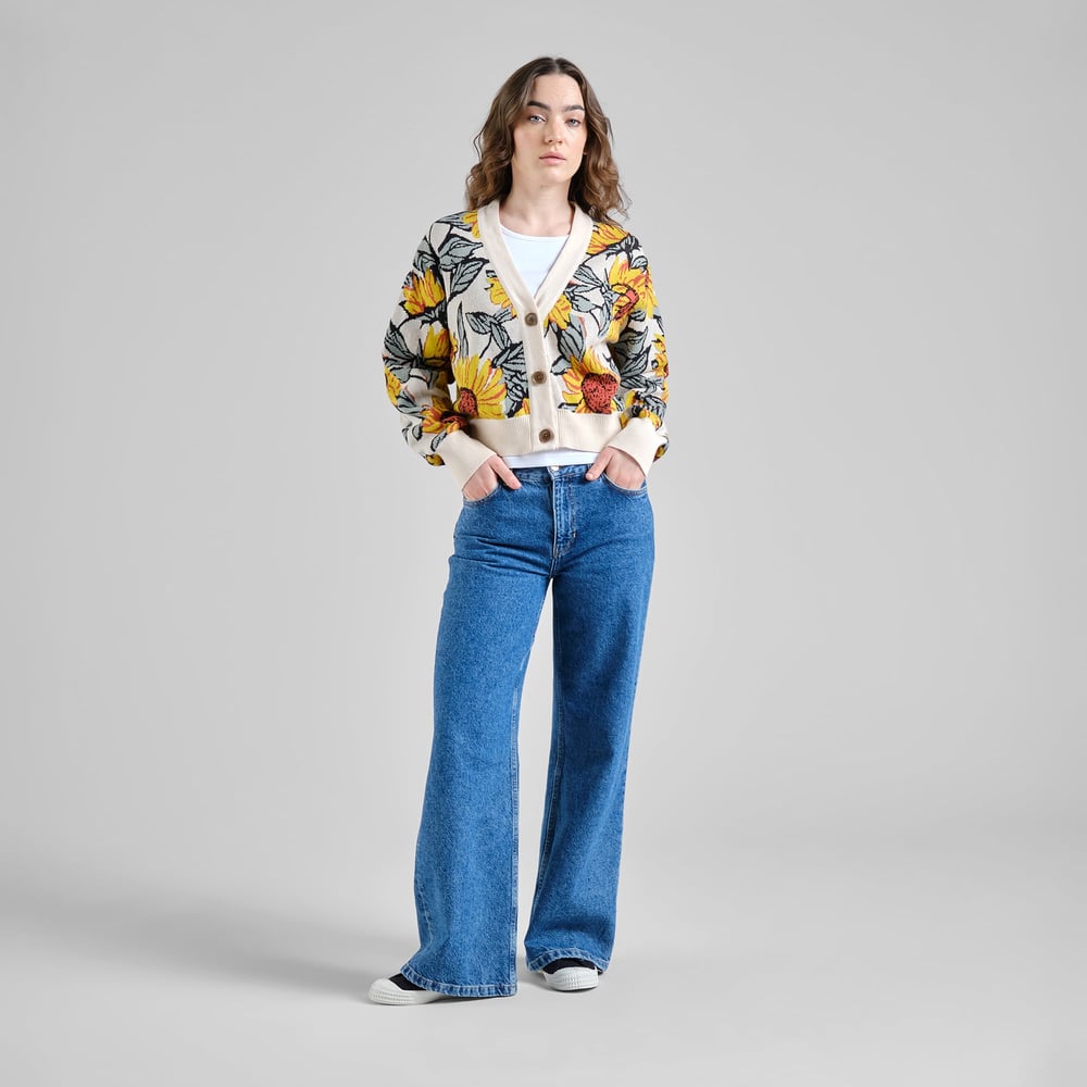 Cardigan Kanan Sunflower AOP Vanilla White
