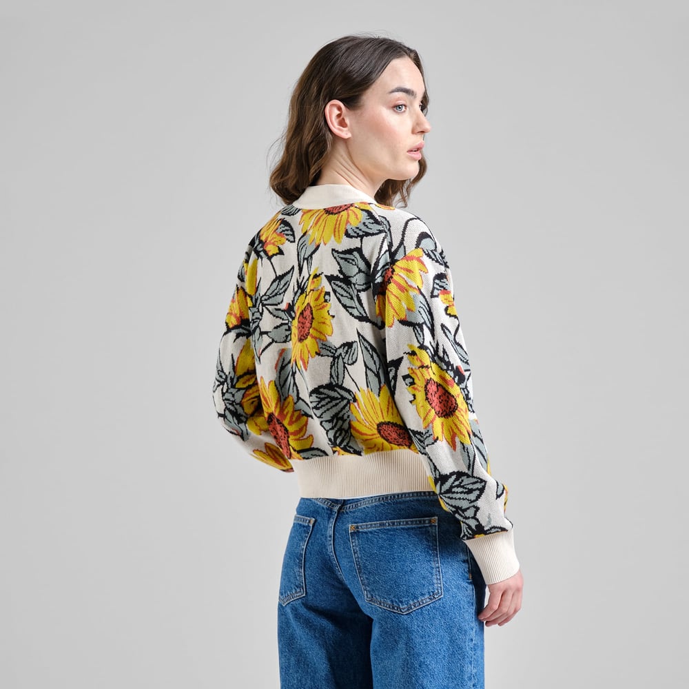 Cardigan Kanan Sunflower AOP Vanilla White