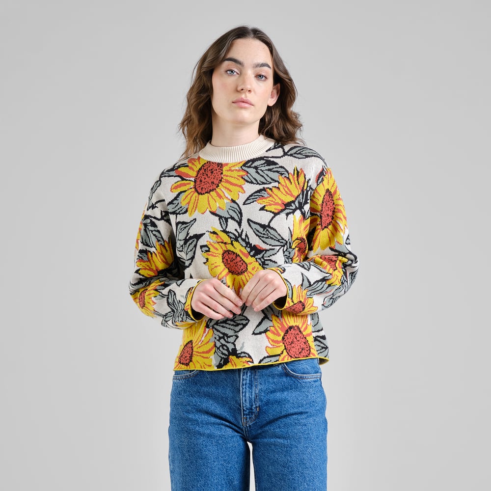 Sweater Limhamn Sunflower AOP Vanilla White