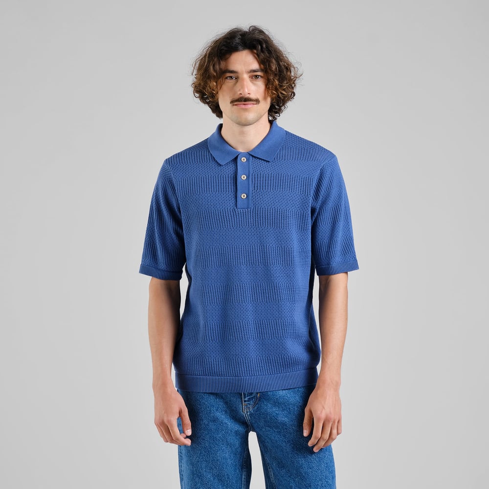 Knitted Polo Nogersund True Blue