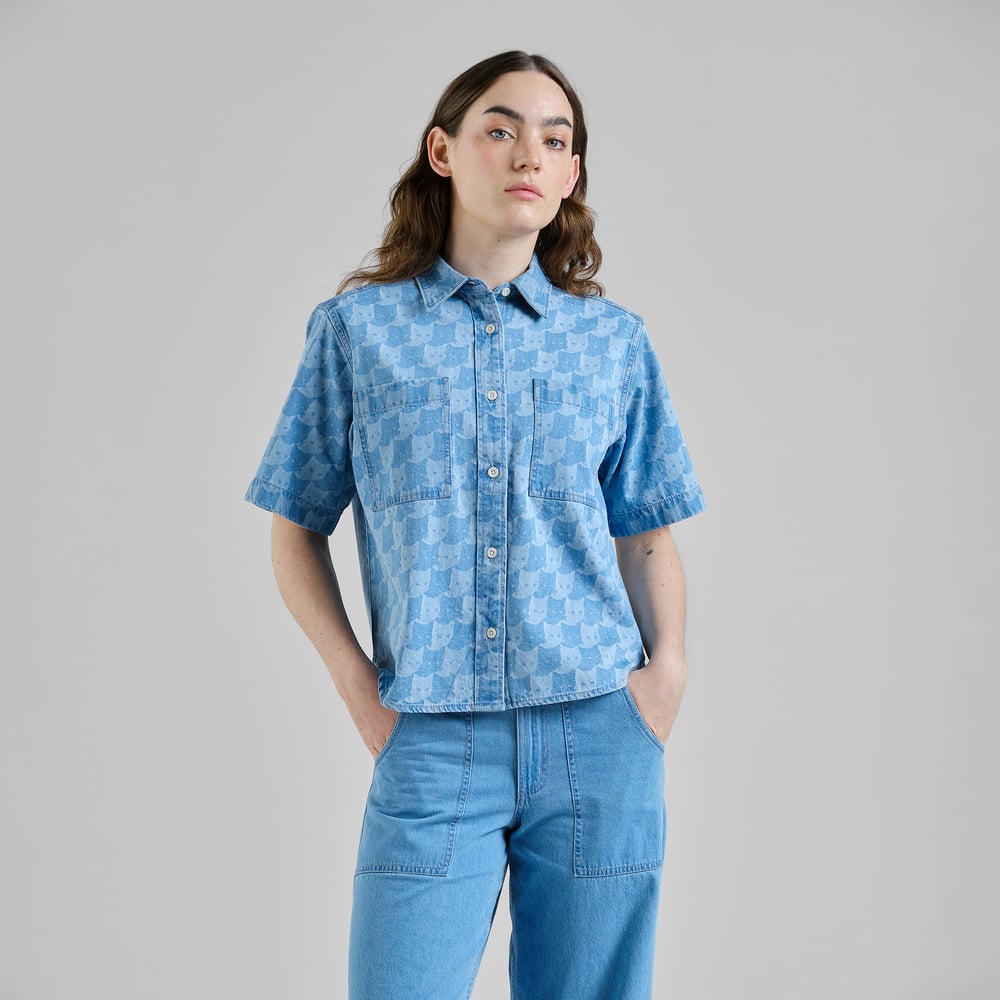 Shirt Stensvik Denim Pepita Cats Light Blue