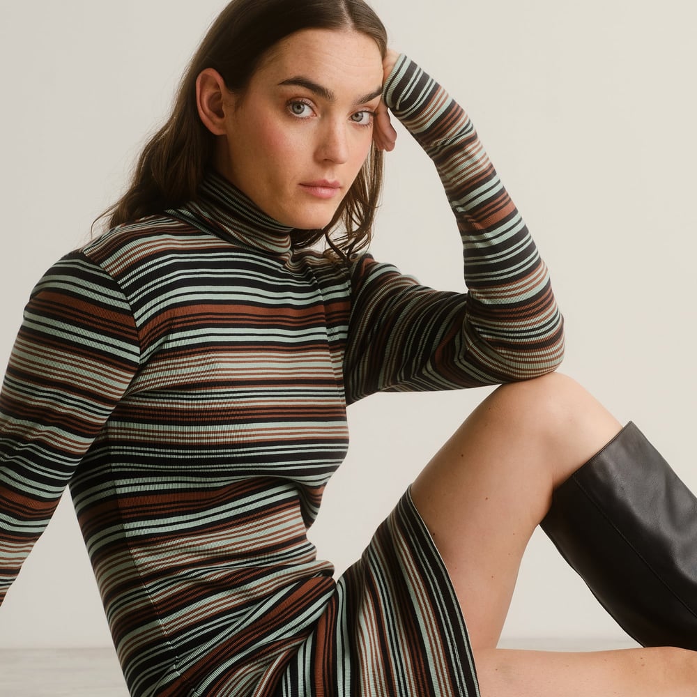 Rib Dress Lunsen Irregular Stripe Green