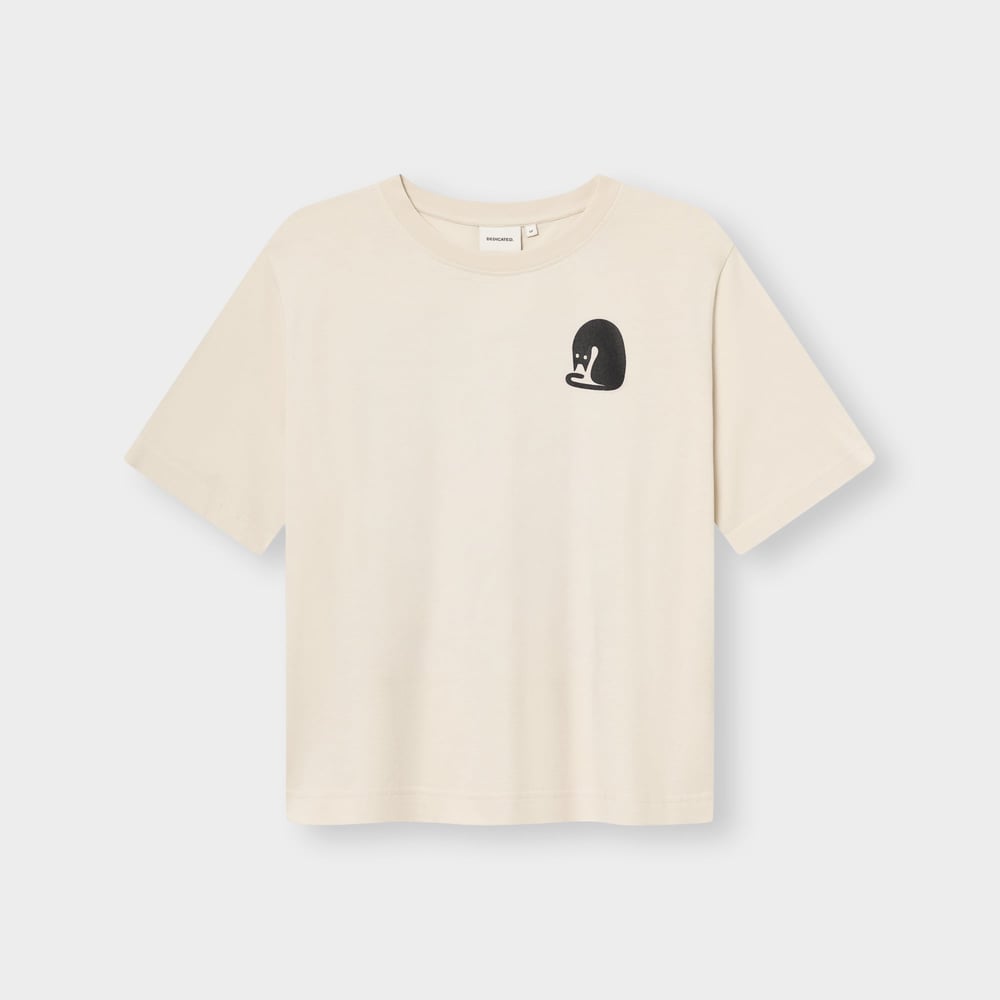 T-shirt Vadstena Curious Cat Oat White