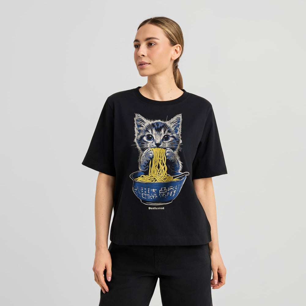 T-shirt Vadstena Cat and Noodles Black