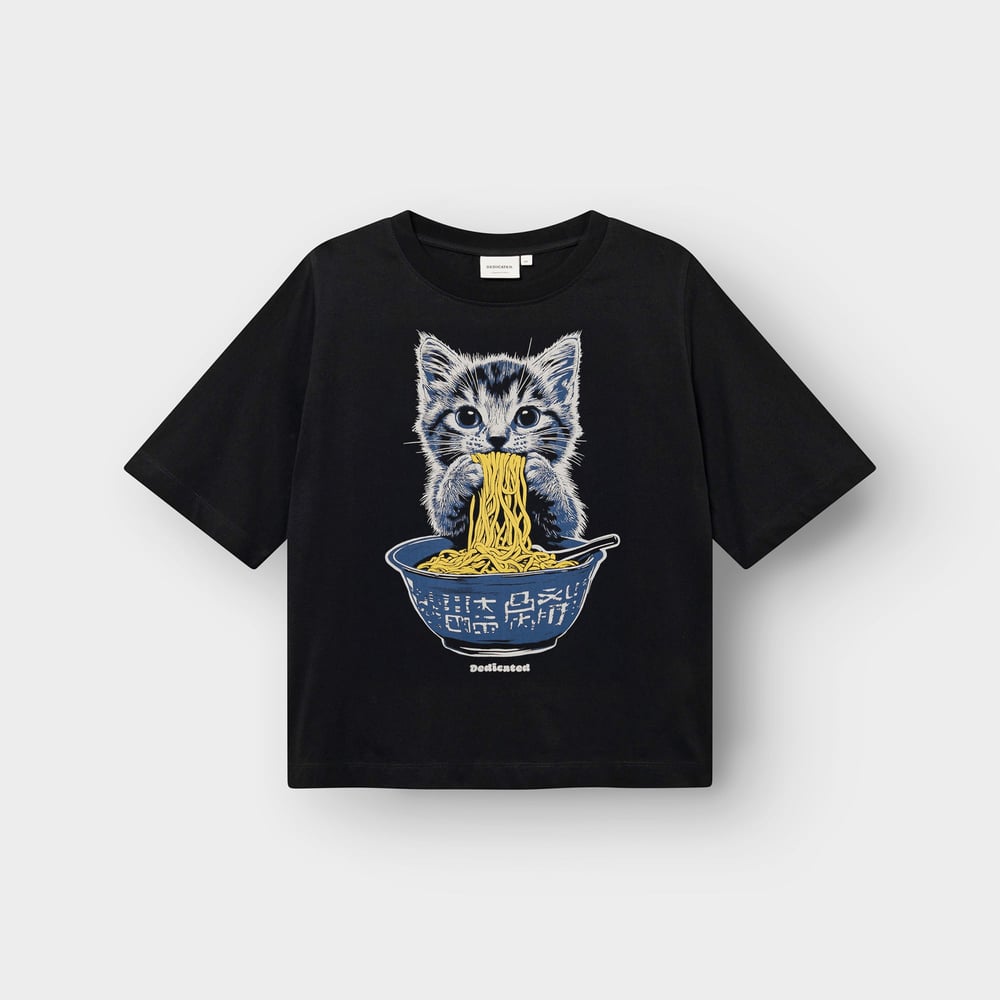 T-shirt Vadstena Cat and Noodles Black