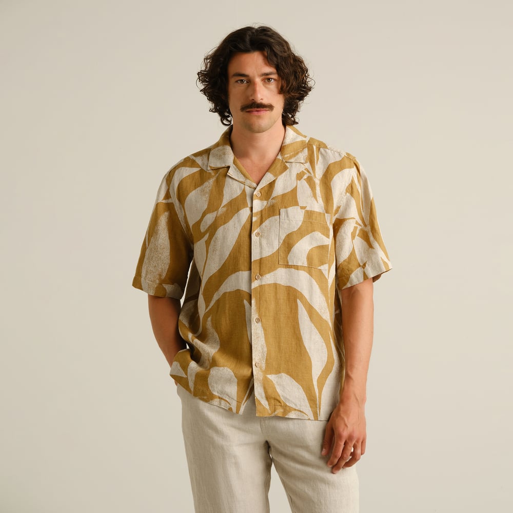Shirt Marstrand Linen Abstract Leaf Bronze Yellow