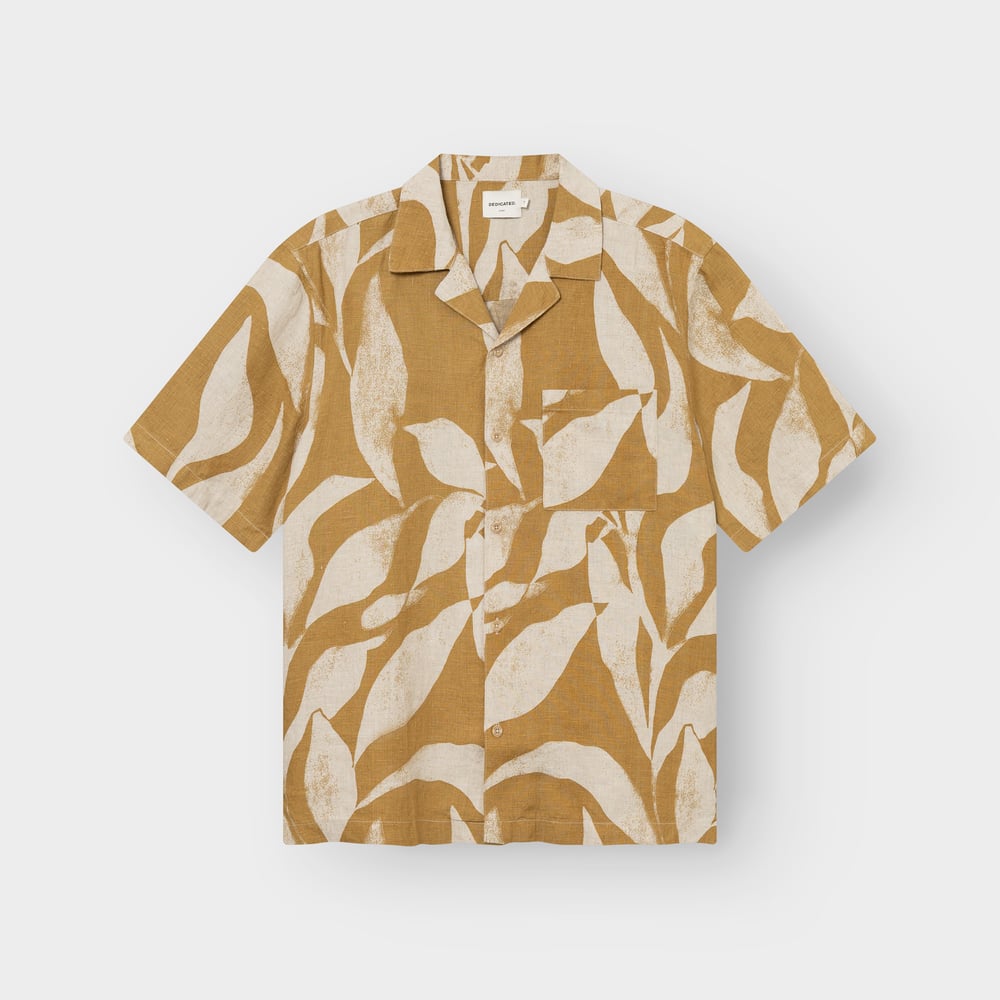 Shirt Marstrand Linen Abstract Leaf Bronze Yellow
