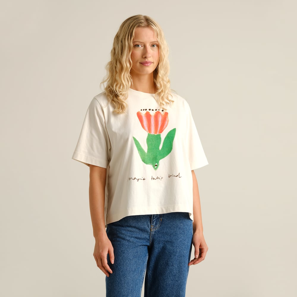 T-shirt Vadstena Magic Tulip Bird Off-White