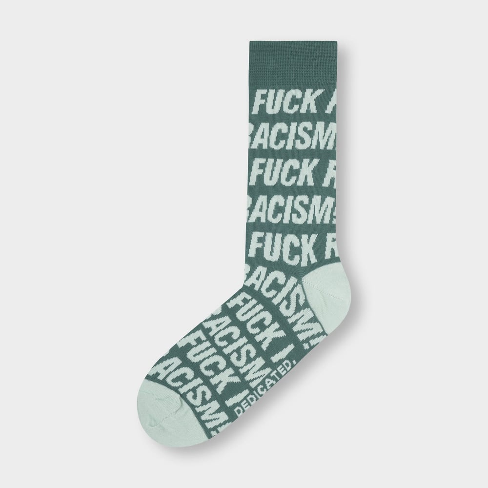 Socks Sigtuna Fuck Racism Pattern Forest Green