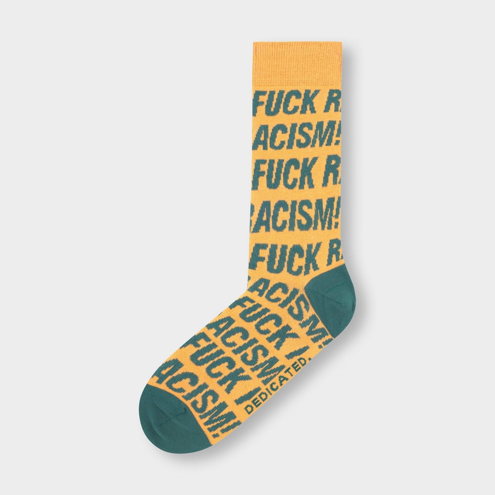 Socks Sigtuna Fuck Racism Pattern Honey Yellow