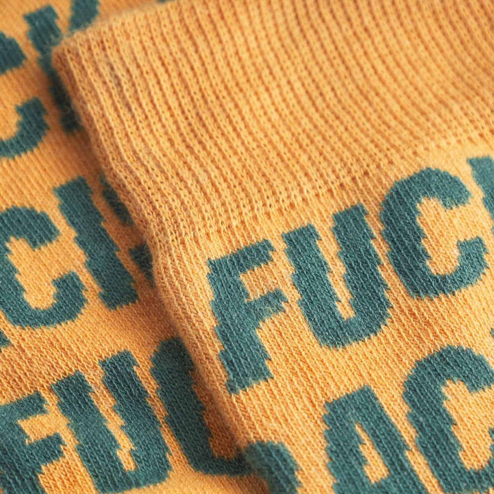 Socks Sigtuna Fuck Racism Pattern Honey Yellow