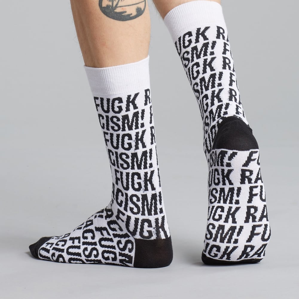 Socks Sigtuna Fuck Racism Pattern White