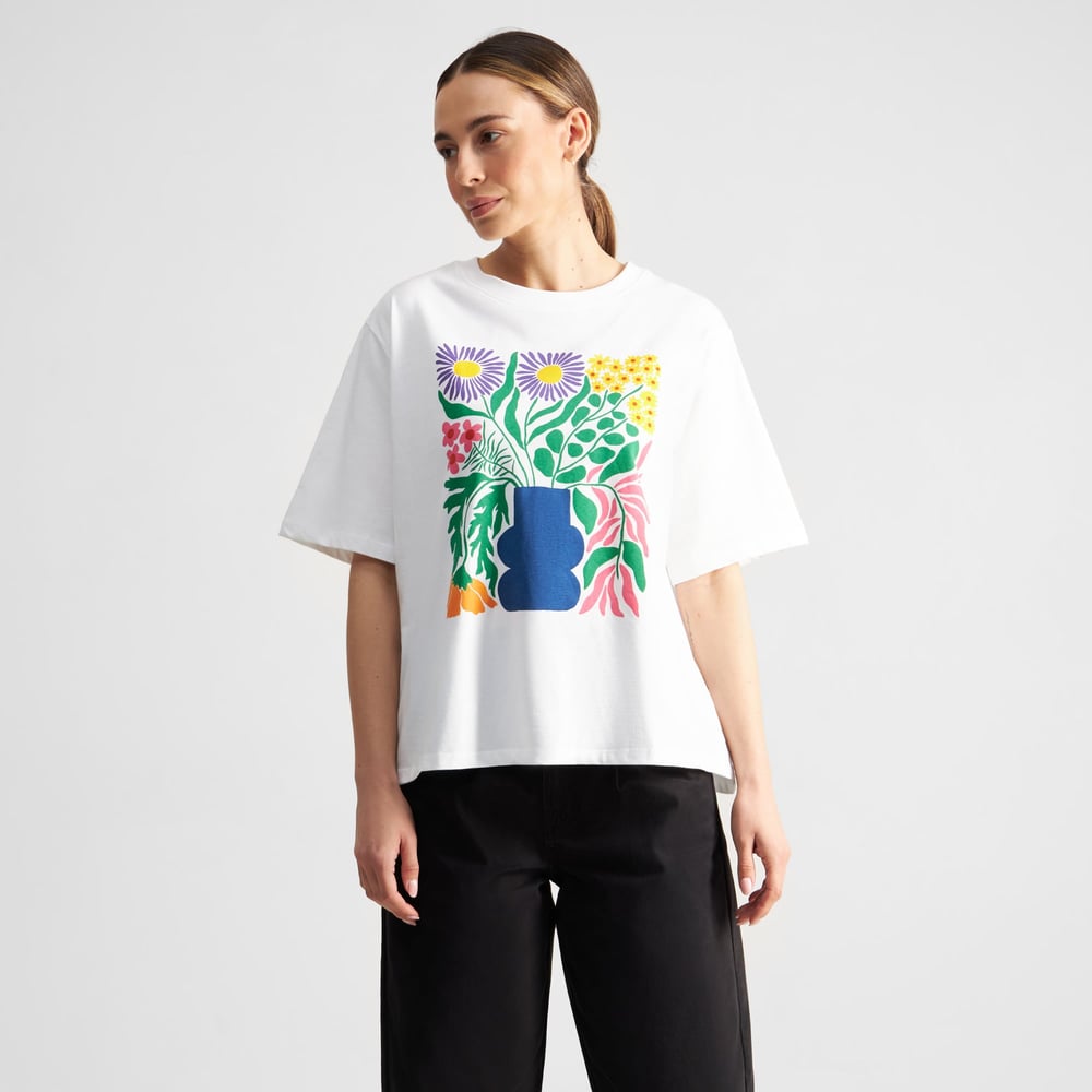 T-shirt Vadstena Cottage Flowers White