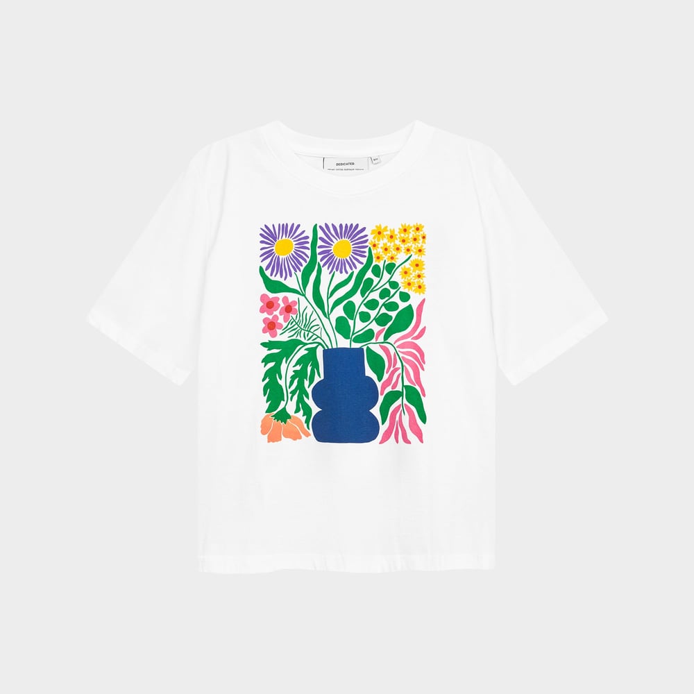 T-shirt Vadstena Cottage Flowers White