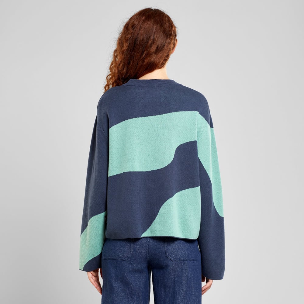 Sweater Limhamn Flowy Block Ombre Blue/Granite Green