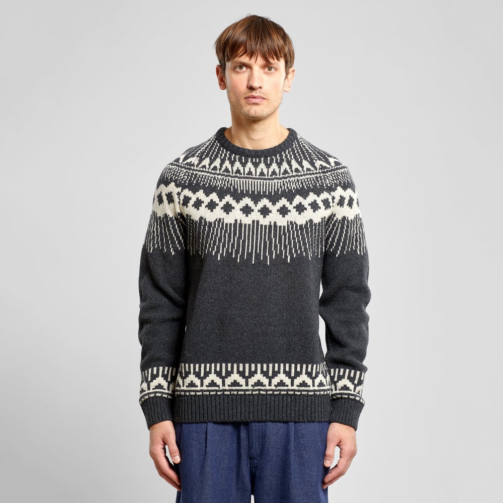 Sweater Malung Fair Isle Dark Grey Melange