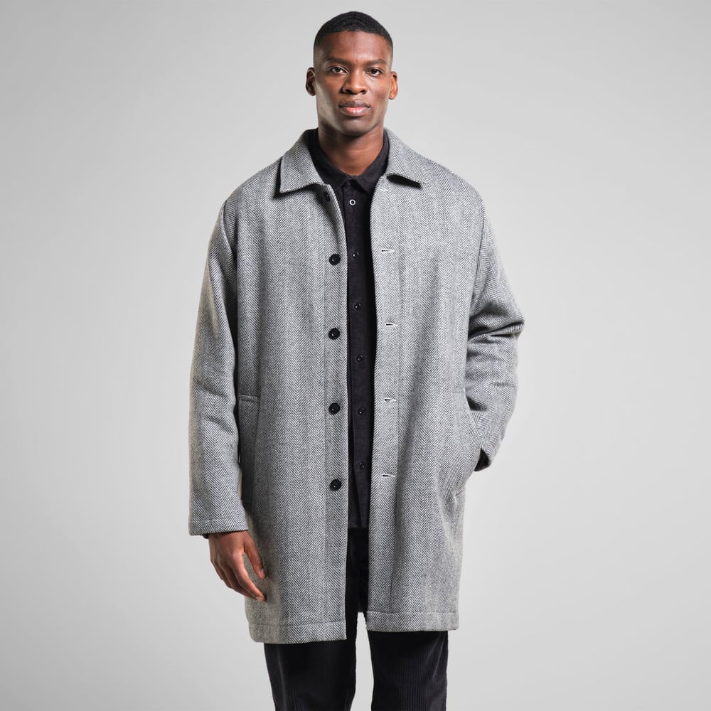 Wool Coat Stranda Herringbone Black
