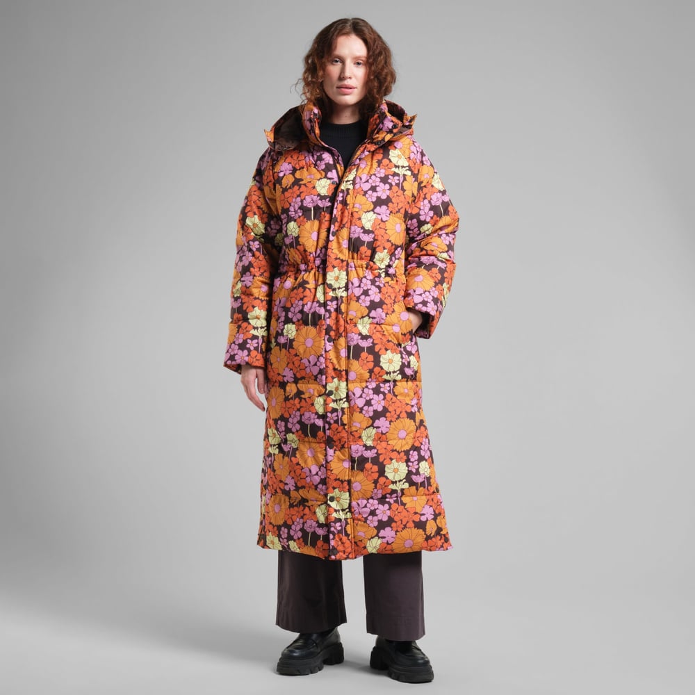 Long Puffer Jacket Karmas Flower Power Multi Color