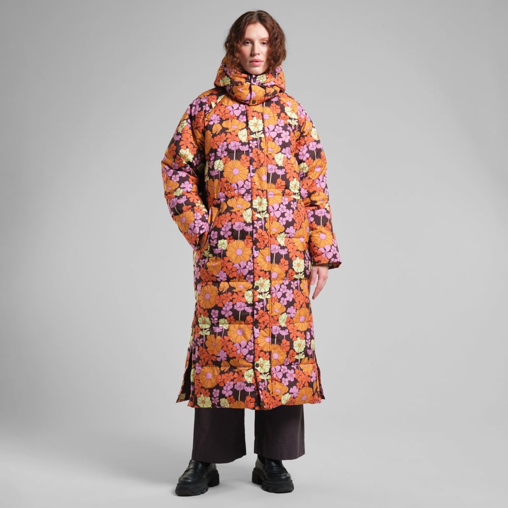 Long Puffer Jacket Karmas Flower Power Multi Color
