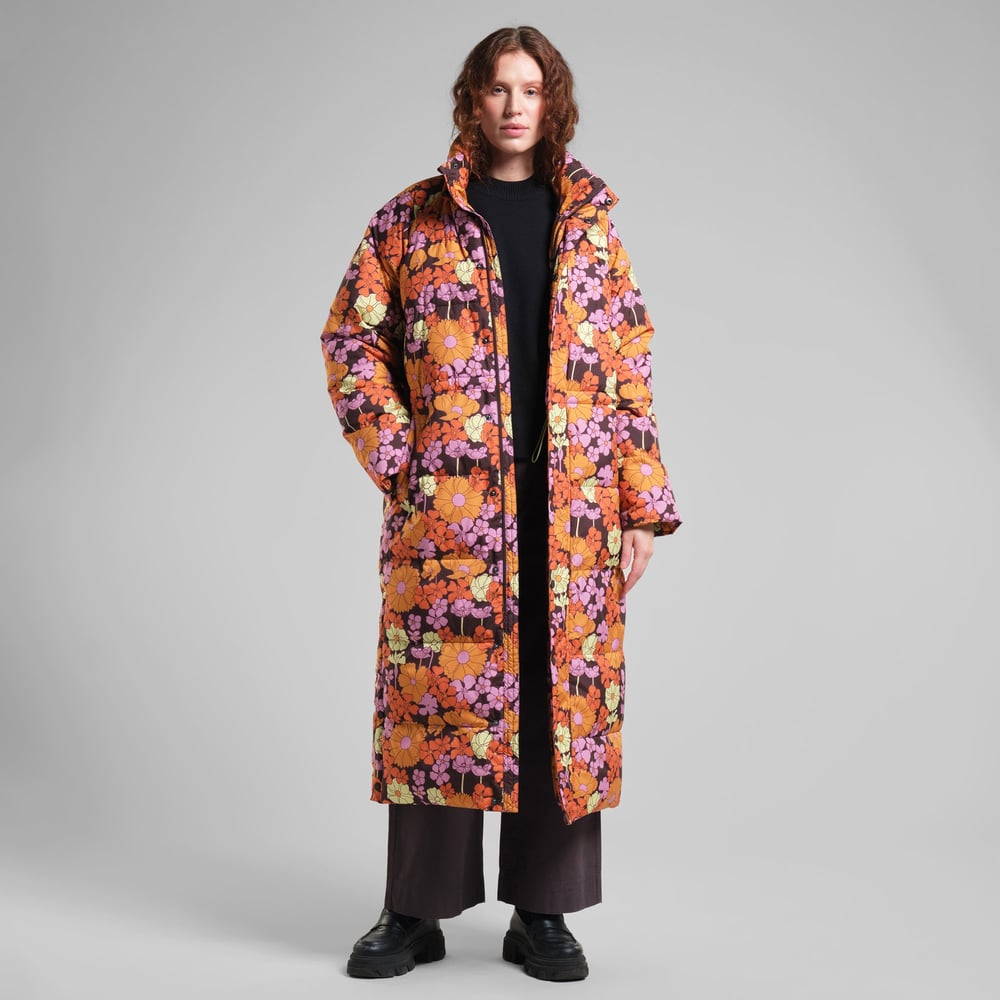 Long Puffer Jacket Karmas Flower Power Multi Color