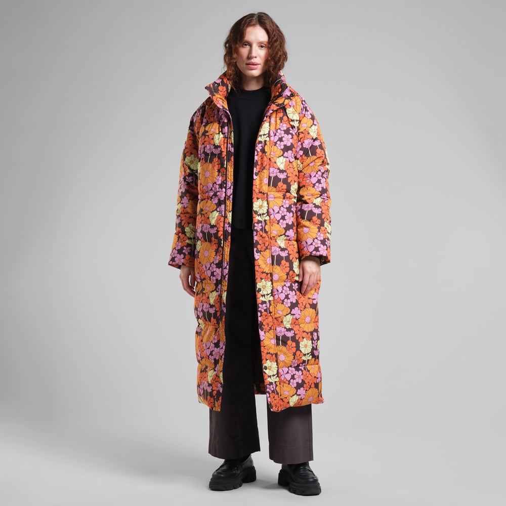 Long Puffer Jacket Karmas Flower Power Multi Color