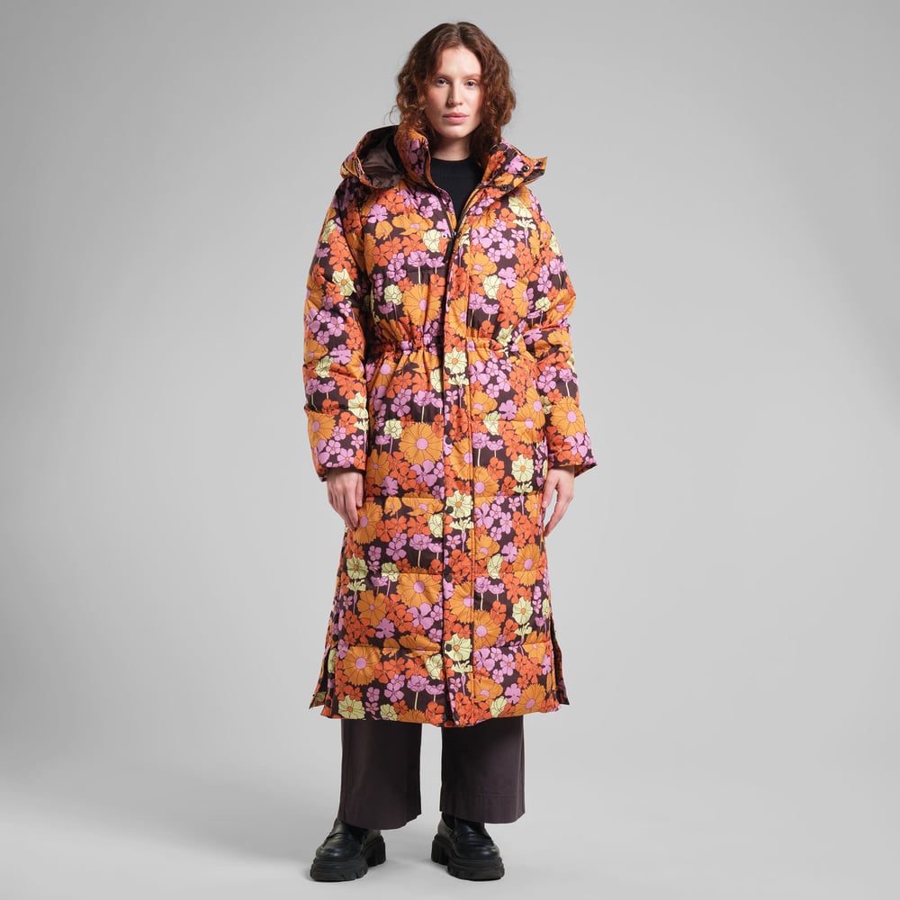 Long Puffer Jacket Karmas Flower Power Multi Color