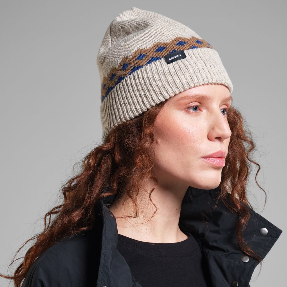 Beanie Hemavan Wool Fair Isle Pearl White