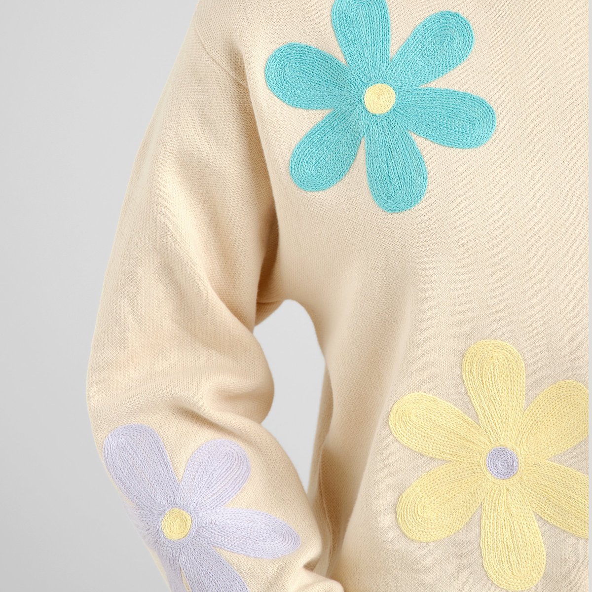 Sweater Limhamn Application Flower Vanilla White