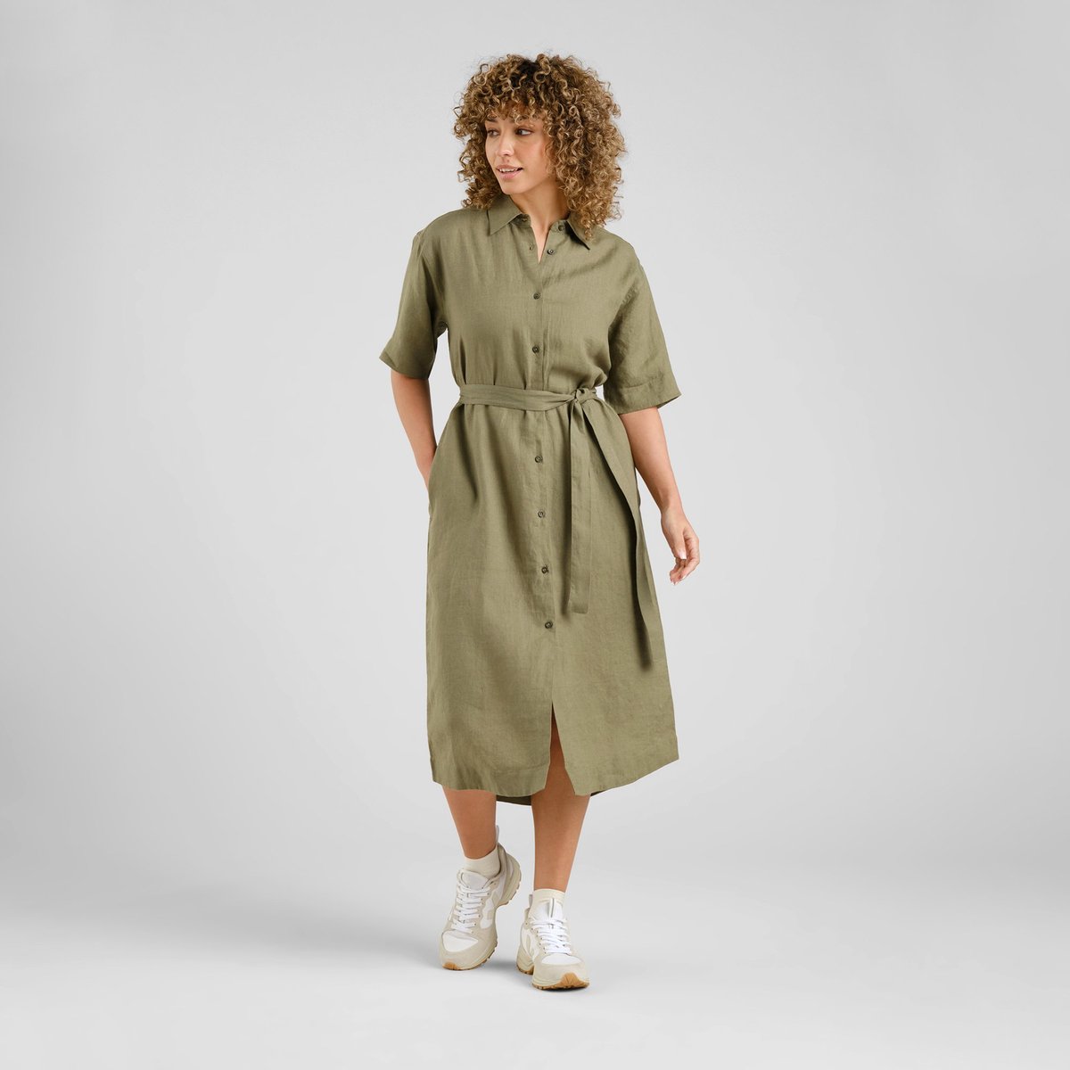 Shirt Dress Ripa Linen Leaf Green