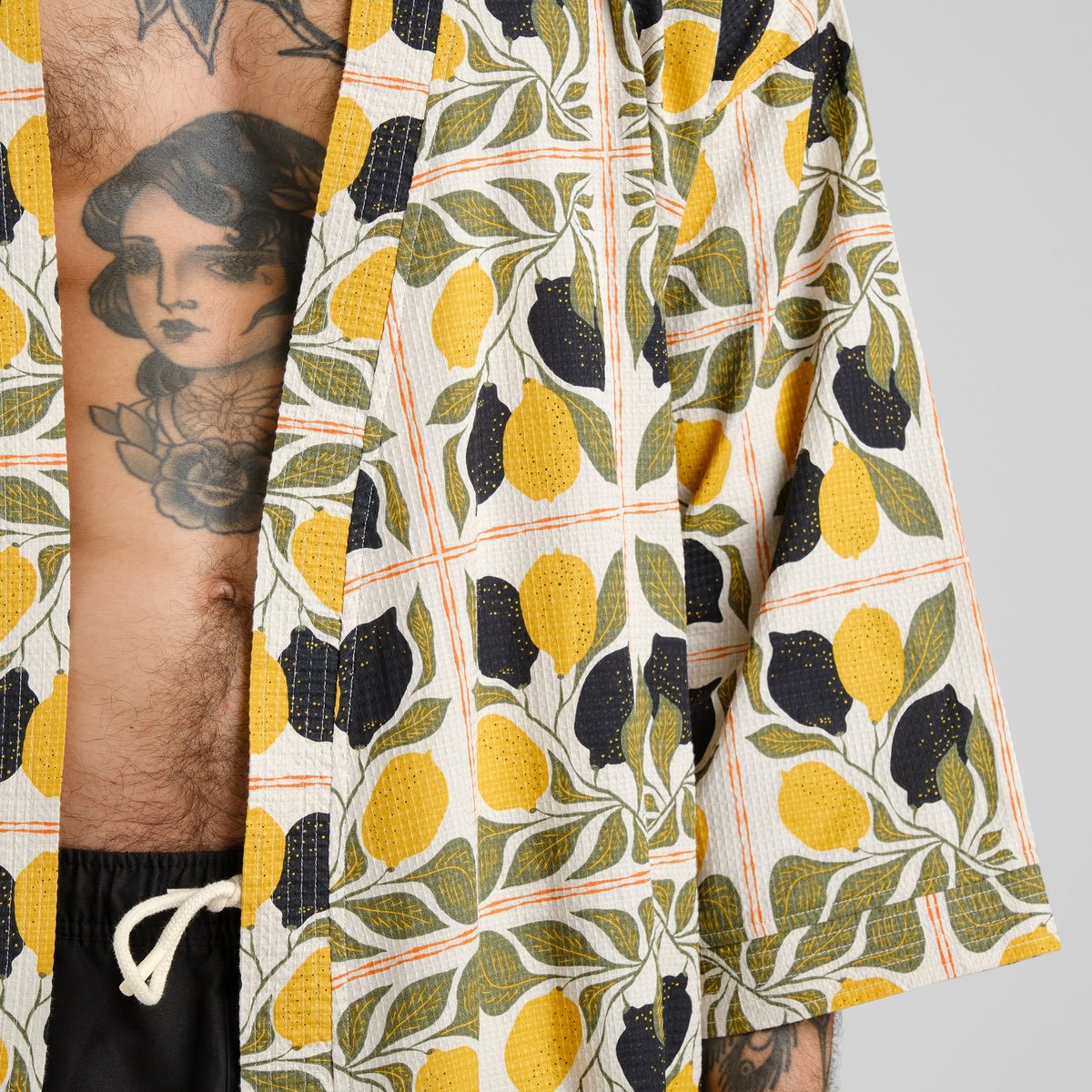 Glabo Bathrobe Lemon Tiles Oat White