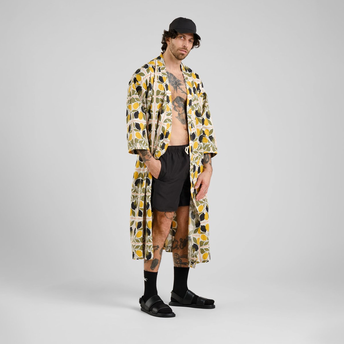 Glabo Bathrobe Lemon Tiles Oat White