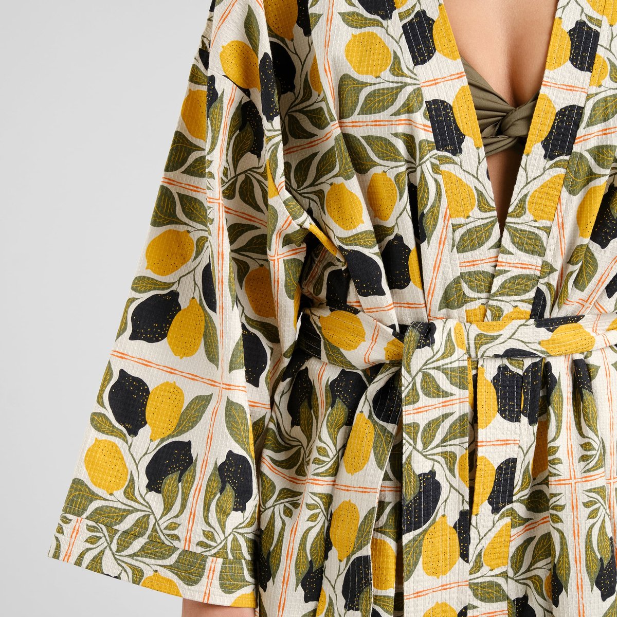 Glabo Bathrobe Lemon Tiles Oat White