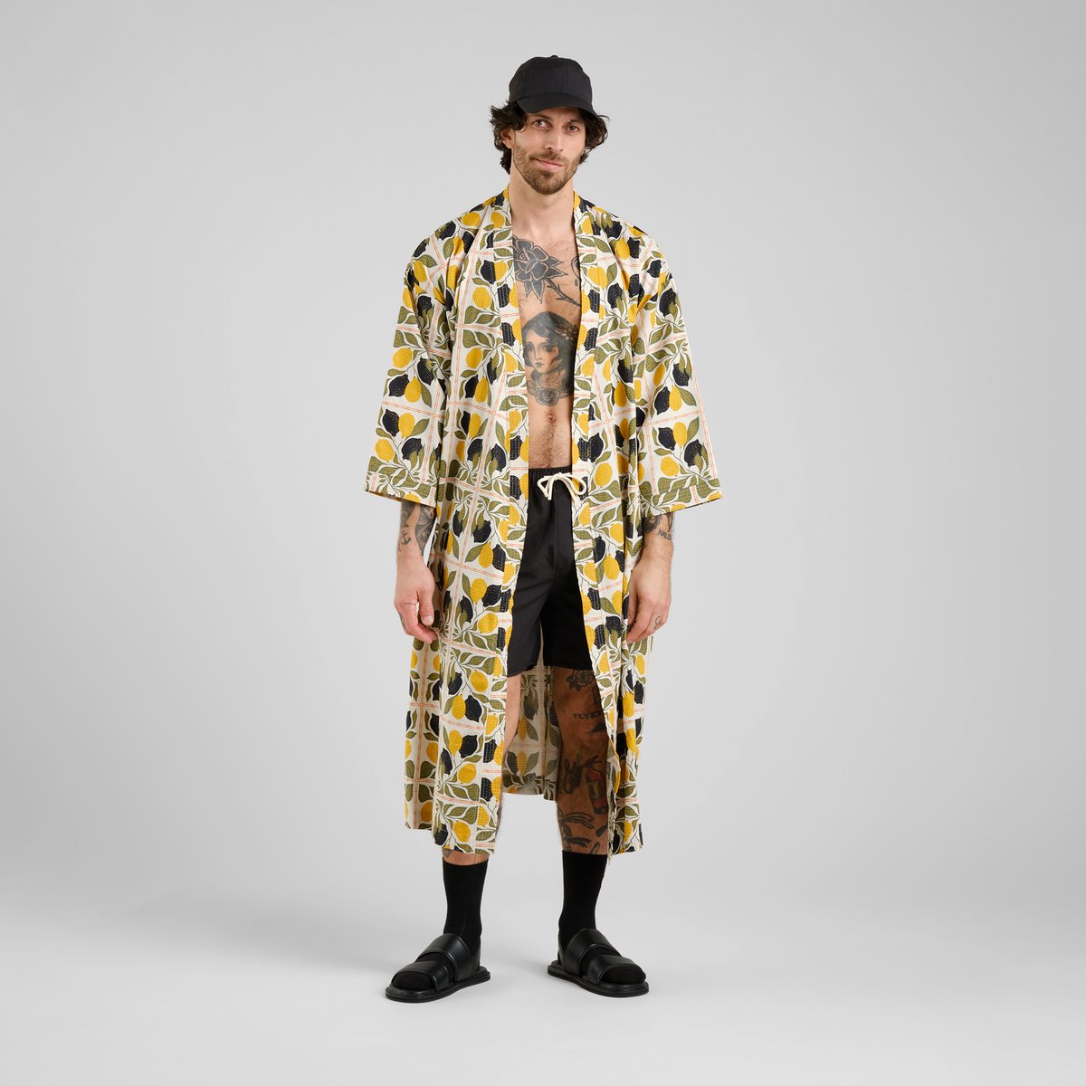 Glabo Bathrobe Lemon Tiles Oat White