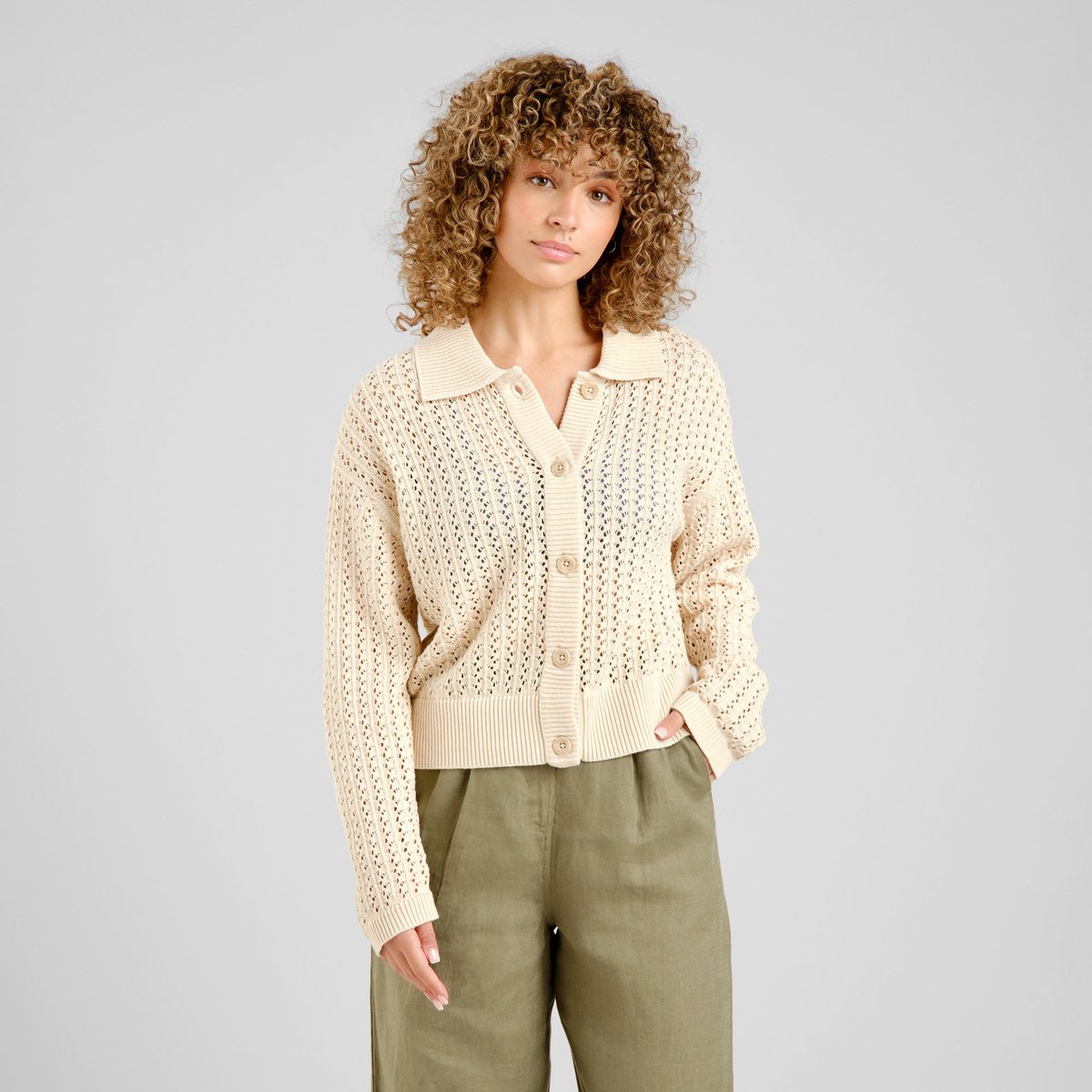 Knitted Cardigan Rosendal Crochet Vanilla White