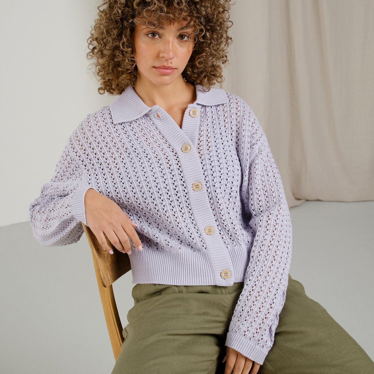 Knitted Cardigan Rosendal Crochet Thistle Purple