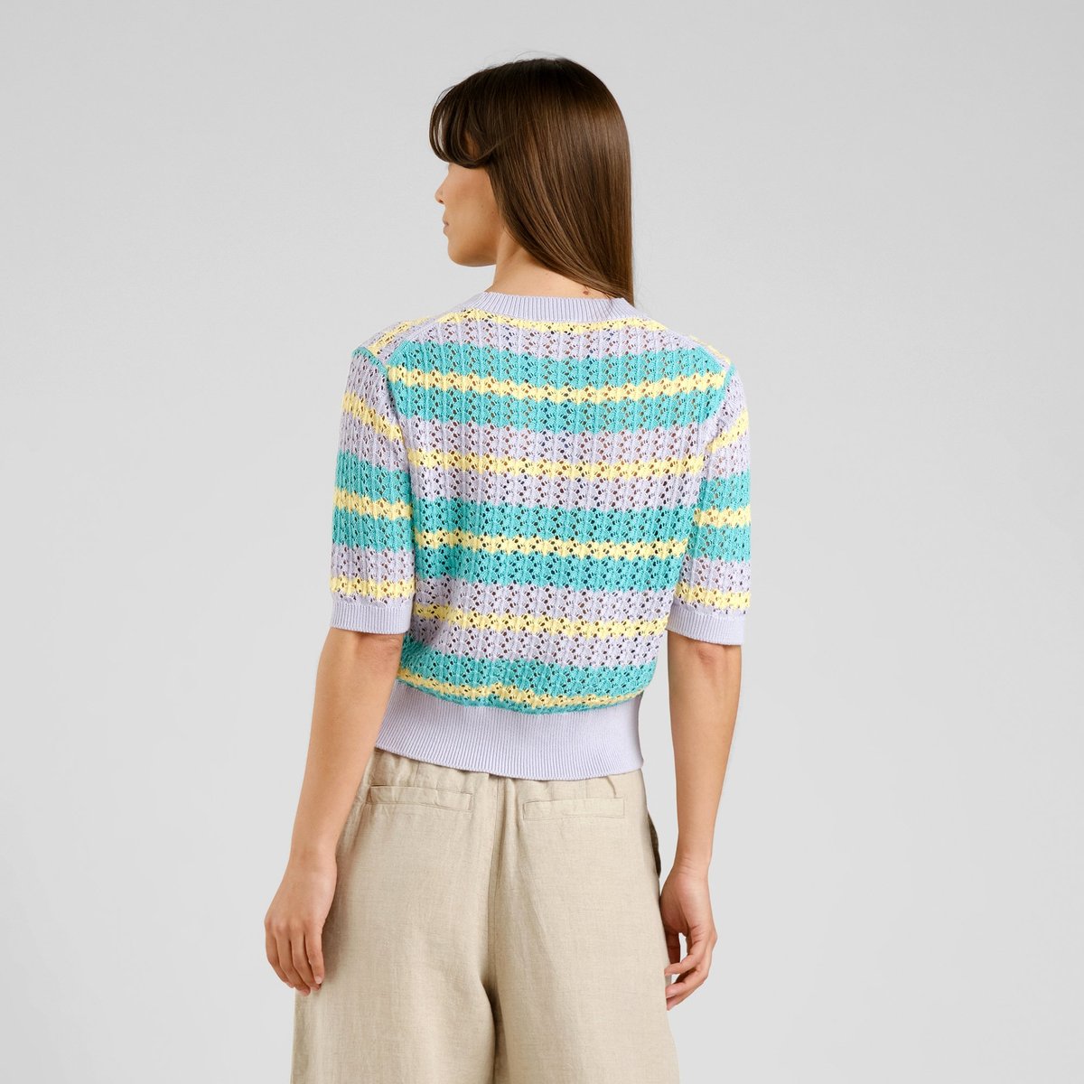 Knitted T-shirt Flen Crochet Retro Stripe Multi Color