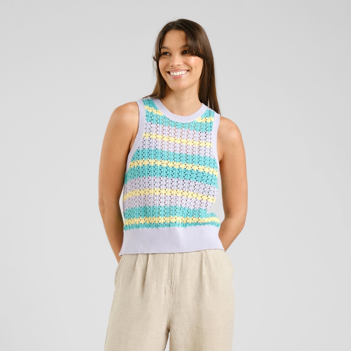Top Oskarshamn Crochet Retro Stripe Multi Color