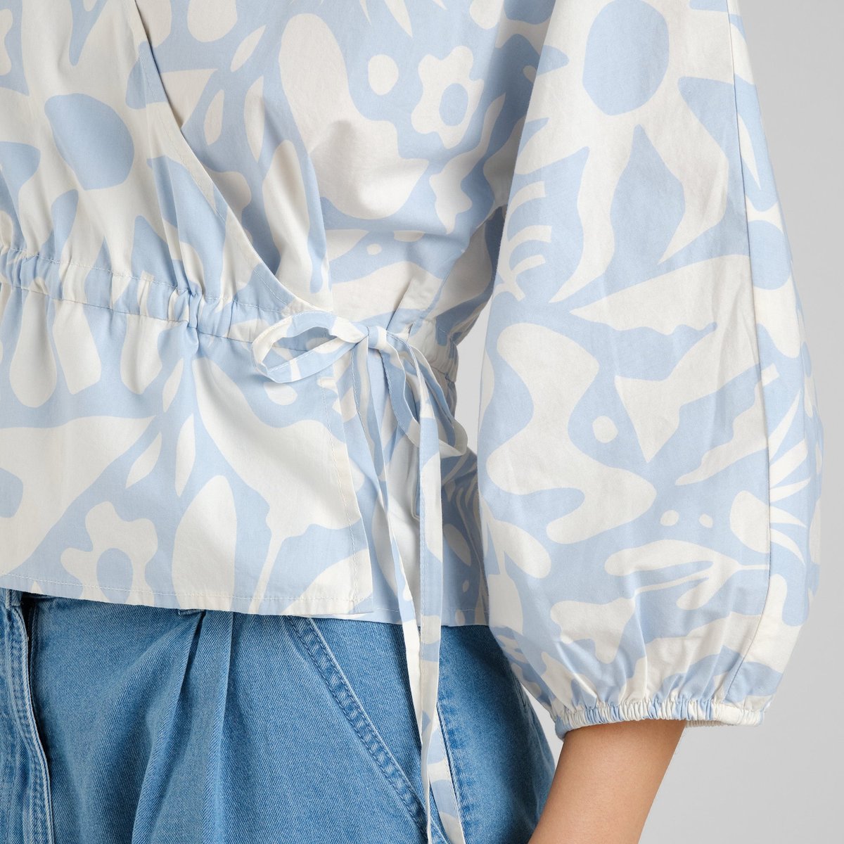 Wrap Top Rosenvik Poplin Wonky Beach Skyway Blue