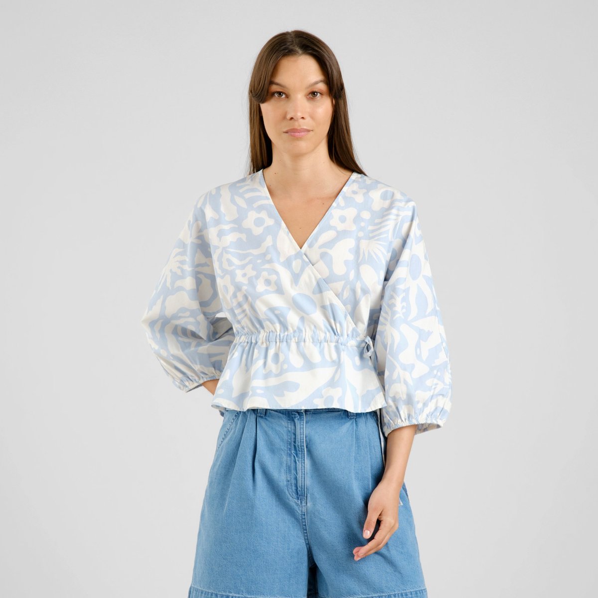 Wrap Top Rosenvik Poplin Wonky Beach Skyway Blue