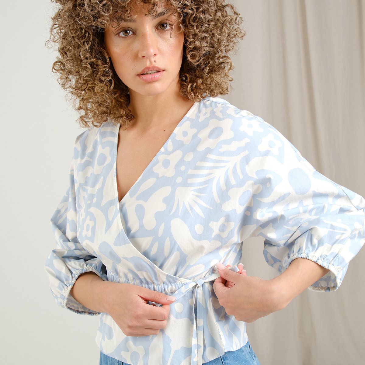 Wrap Top Rosenvik Poplin Wonky Beach Skyway Blue