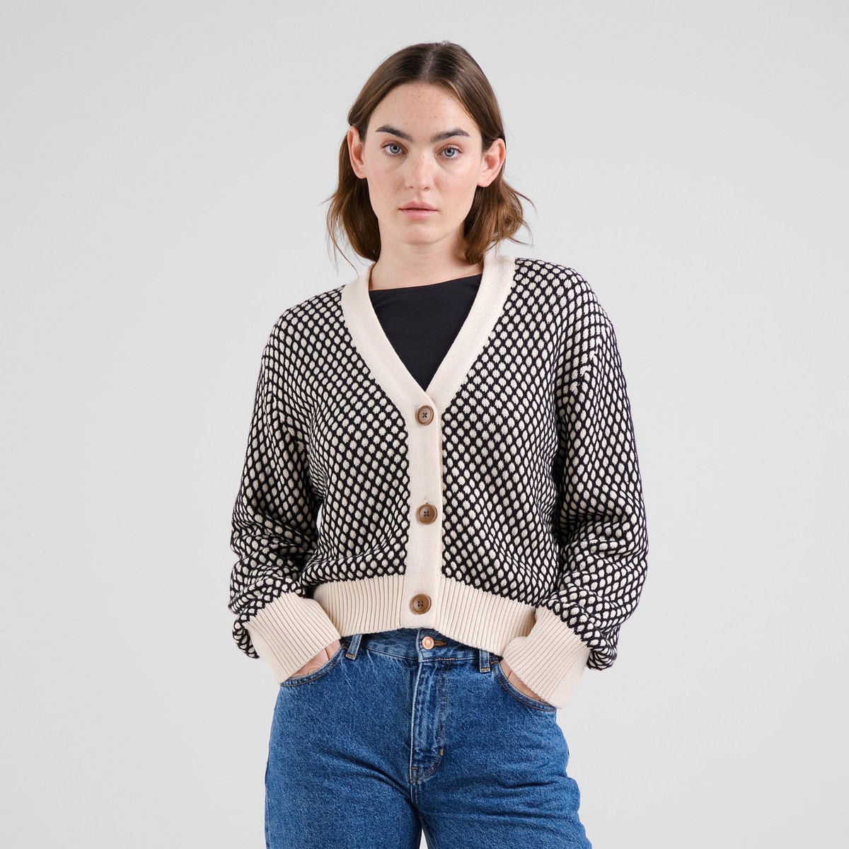Cardigan Kanan Bubble Knit Black/Vanilla White
