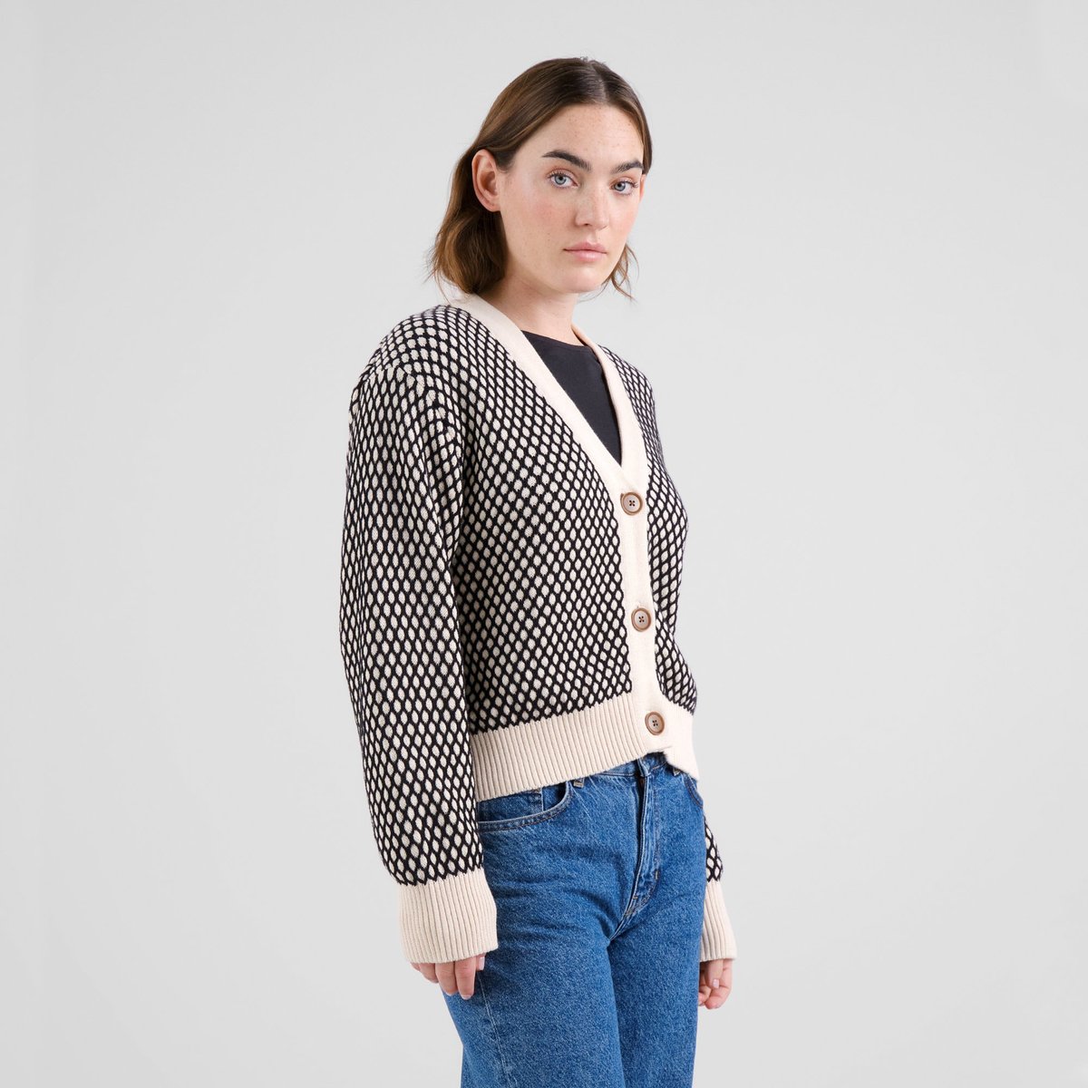 Cardigan Kanan Bubble Knit Black/Vanilla White