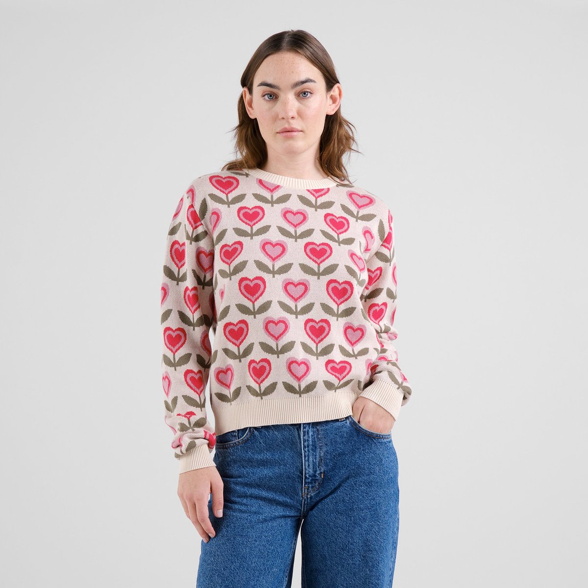 Sweater Arendal Love Flowers Vanilla White
