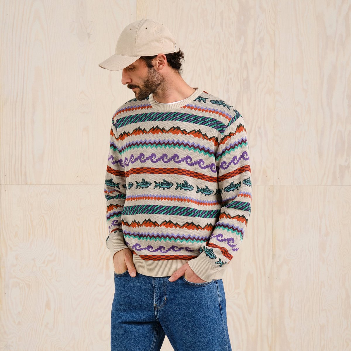 Sweater Mora Fair Isle Trout Oat White