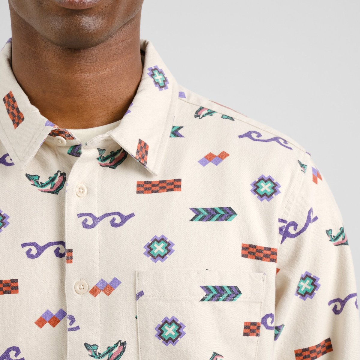 Shirt Rute Flannel Trout and Waves Oat White