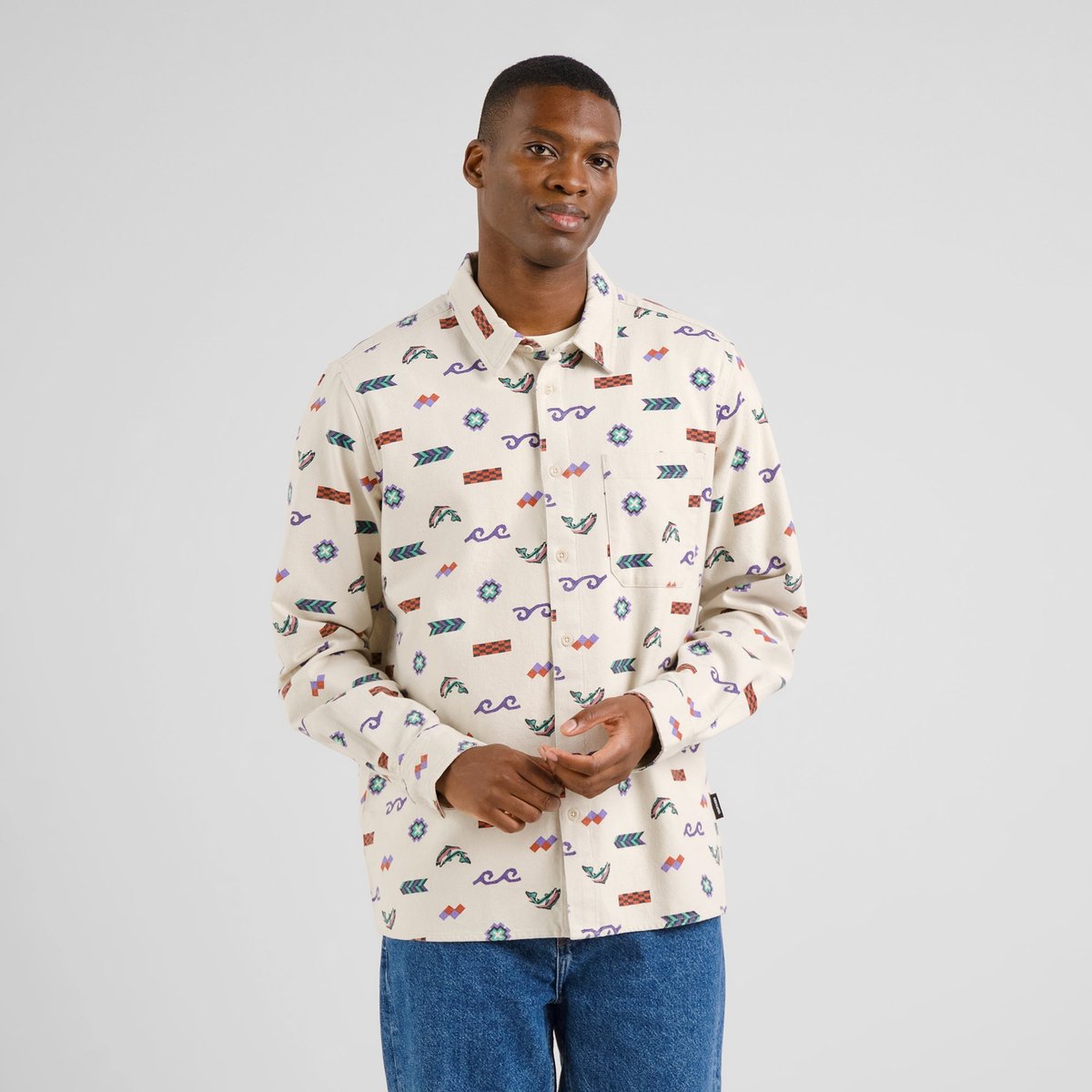 Shirt Rute Flannel Trout and Waves Oat White