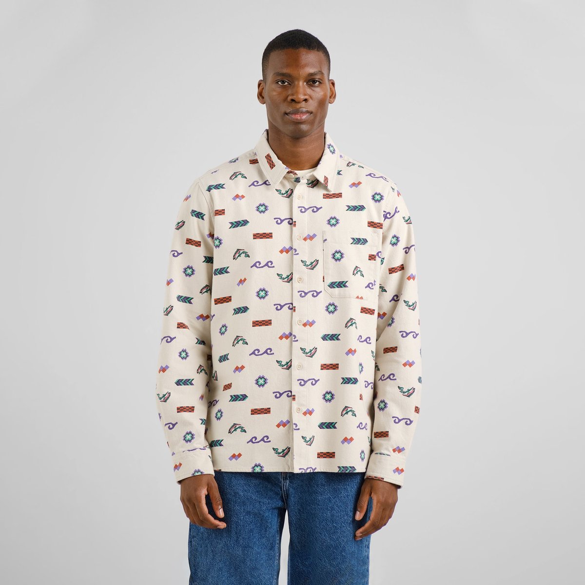 Shirt Rute Flannel Trout and Waves Oat White