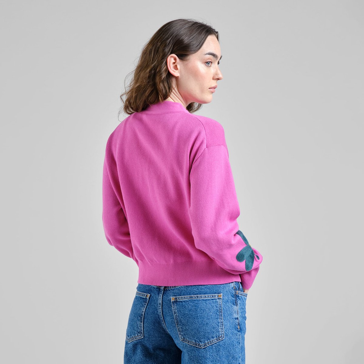 Cardigan Kanan Application Flower Violet Pink