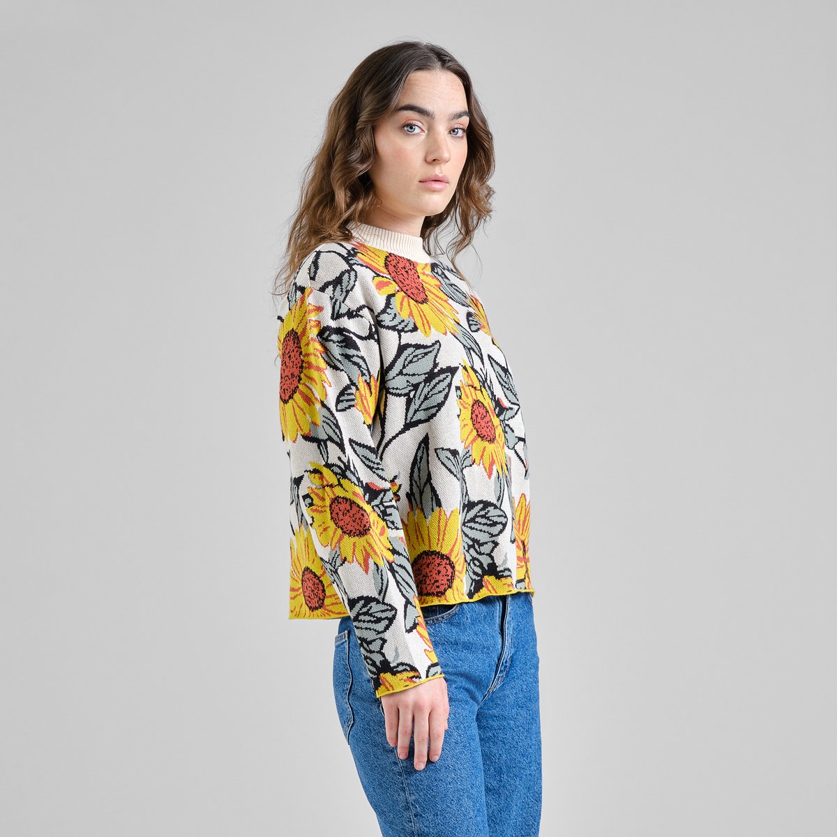 Sweater Limhamn Sunflower AOP Vanilla White